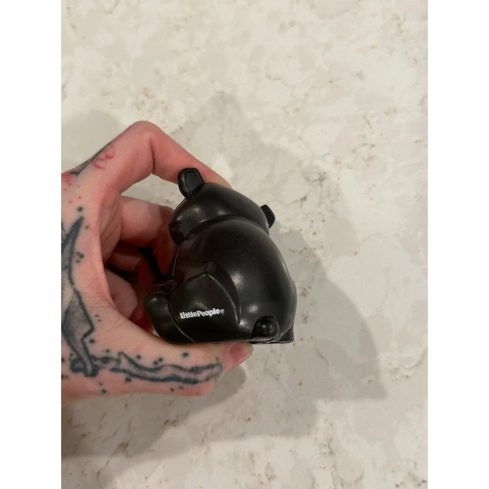 Fisher Price Little People Black‎ Bear Figure with Blue Fish Sitting Animal Toy